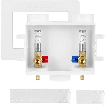SECKWHALE Premium Washing Machine Outlet Box, with Stainless Steel Water Hammer Arrestor, 1/2-Inch Pex Crimp x 3/4-Inch MHT Connection, Laundry Washer Valve Outlet Box with Clear Text Instructions