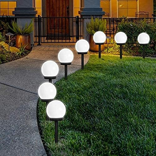 Rumiom Solar Lights Outdoor, 8 Pack LED Solar Globe Powered Garden Light Waterproof for Yard Patio Walkway Landscape In-Ground Spike Pathway, Cold White