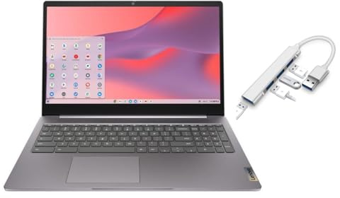 Lenovo IdeaPad 3i Chromebook 15.6” FHD 1920 x 1080 Display | Intel Celeron N4500 1.1GHz | Intel UHD Graphics | Camera |Grey | 4GB RAM | 64GB SSD | Chrome OS | Bundle with USB 3.0 Hub