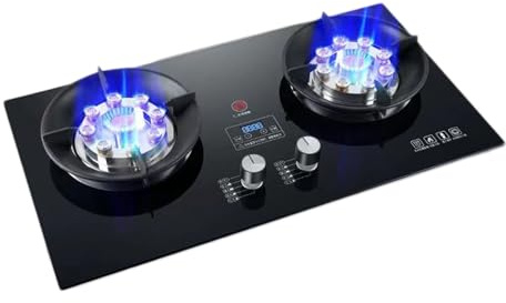 BZJPRFC Cocina De Gas De 2 Quemadores,Temporizador De Fuego Alto De Nueve Cavidades De 5.2KW,Estufa De Encimera De Cocina,para Gas Natural/Gas Licuado De Petróleo(NG)