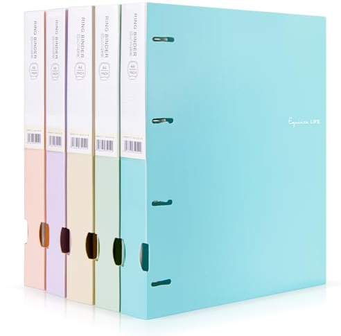 Lychico 5 Pack Flexible A4 Pastel Ring Binders, 90mm Flexi Plastic Folders for School, Home & The Office, 5 Mix Color