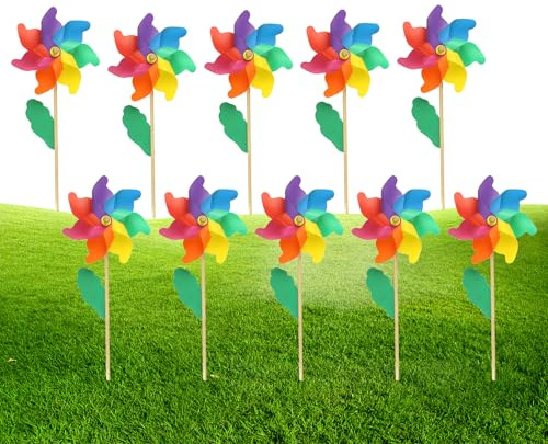 Jauhmui Rainbow Windspiele Garten，10 STK wetterfest Bunte Windrad Garten Windräder Regenbogen für Balkon, Garten, Obstgarten, Hof, Dach und Kind (12cm)