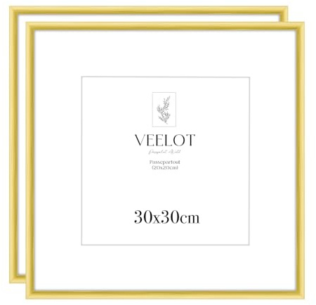 Veelot® 2x Bilderrahmen 30x30cm | Metall Aluminium,Gold mat,Passepartout 20X20cm,Picture Frame 30x30 Quadratischer Bilderrahmen mit bruchsicherem Acrylglas | Nur zur Wandmontage
