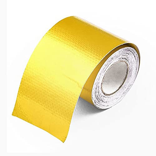 Hitzeschutzband Auspuff,Hitzeschutzband 5/10m 2 '' Gold Thermisches Auspuffband Lufteinlass Wärmedämmung Schild Wrap Reflektierende Wärmesperre Selbstkleber(5Meter Gold)