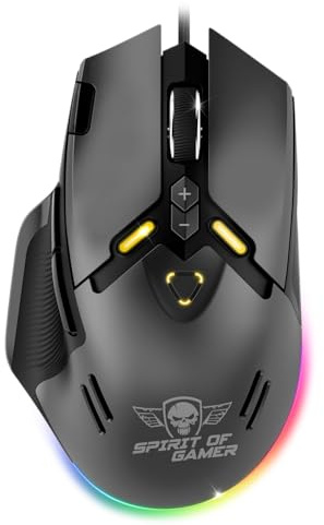 Spirit Of Gamer - Elite M60; Souris Gaming RGB 20 000 DPI Personnalisable; 9 Boutons Programmables Dont Rapid Fire ou Sniper; Logiciel Inclus; Accélération 22 G, Vitesse 66 FPS; Filaire USB; Noir