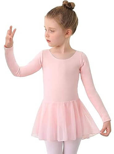 Conejo y erizo escuela primaria niña vestido de ballet manga larga maillot tutú traje para niños pequeños rendimiento práctica suave elástico cómodo rojo para niñas, Rosa., 5-6 años