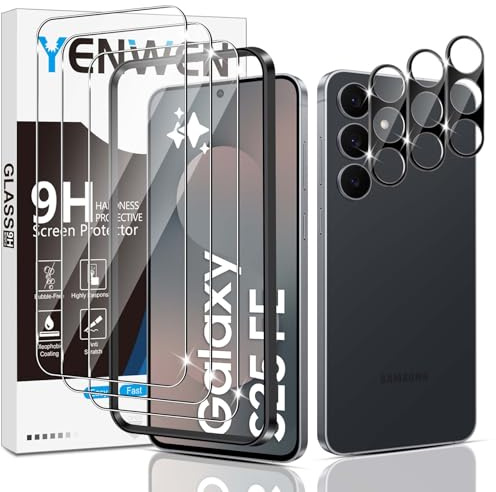 Yenwen Schutzfolie für Samsung Galaxy S25 Fe 5G für Panzerglas, 3 Stück Displayschutz mit 3 Stück Kameraschutz für Samsung S 25 Fe, 9H Härte Schutzglas Handy Folie HD Klar Panzer Schutz Glas
