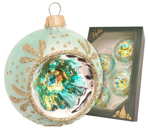 Krebs Glas Lauscha - Weihnachtsdekoration/Christbaumschmuck aus Glas - Dekor. Reflektor - Menge: 4 Stück - Farbe: Lind-Grün - Größe: ca. 7 cm