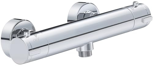 INMOZATA Thermostatic Shower Mixer,Wall Mounted Shower Mixer Bar with Anti-Scald Control Valve,Hot Cold Water Mixer Constant Temperature Control for Bathroom,Chrome(1 Outlet-Bottom)