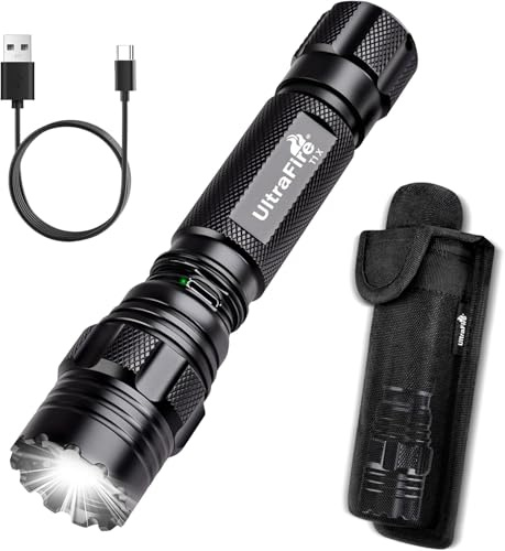 ULTRAFIRE Rechargeable Tactical Torch with Magnetic Holster, 1200 Lumens 3 Modes Bright LED Torch, Hidden USB-C Port, Duty Belt Accessories for Police, Security, Law Enforcement, T1 X