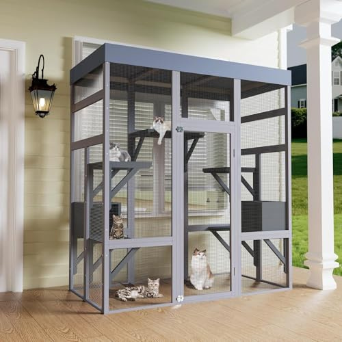 Catio Outdoor Katzengehege, Groß Katzenhaus mit Wasserdichtes Dach, 5 Plattformen & 2 Ruhebox, Outdoor Katzenkäfig Bietet Platz für bis zu 6 Katzen, Kleine Häuser für Garten, Balkon 159 x 82 x 178 cm