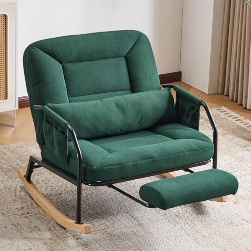 Yihomfy Fauteuil à Bascule Moderne, Fauteuil à Bascule rembourré avec Repose-Pieds et Poche latérale, Fauteuil inclinable Confortable pour Le Salon, la Chambre à Coucher, la Salle d'allaitement, Vert