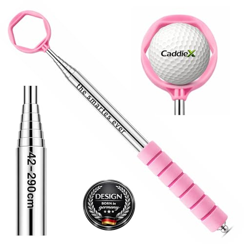 JAY K Golf Ball Angel Edelstahl – 9-Fach Teleskop bis 2,90 m – Kompakt 42 cm – Ergonomischer Softgriff – Sicheres 6-Kant-Greifsystem – Golfball Retriever Golfballangel in 5 Farben (Pink)