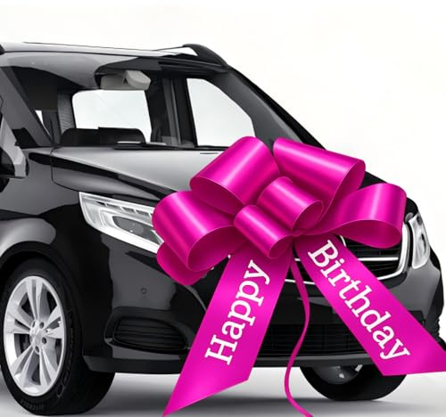 Lazo Grande para Coche, Lazo Gigante para Regalo Coche Happy Birthday, Lazo Regalo Grande, Lazo de Coche XXL 76cm, Lazo de Regalo para Bicicleta, Navidad, Nuevo Hogar, Boda (Rosa Roja (Cumpleaños))