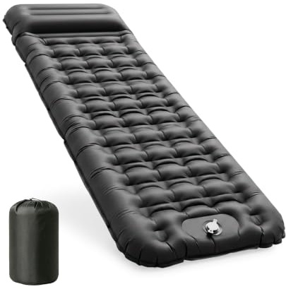 CIXMUS Aufblasbare Isomatte Camping mit Fußpumpe und Kopfkissen, 12 cm verdickt – Bequem, Ultraleicht, Kleines Packmaß, Koppelbar – Ideal für Wandern, Zelten und Reisen