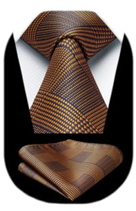 HISDERN Krawatten für Herren Hochzeit Krawatte mit Einstecktuch Klassisch Plaid Hahnentritt Business Krawatten & Taschentuch Set