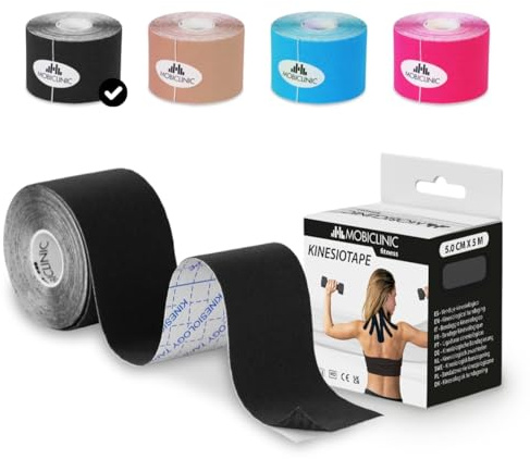 Mobiclinic®, Kinesiotape, Venda Neuromuscular Adhesiva, 5m x 5cm, Esparadrapo Deportivo, Alivio Dolor Muscular, Vendaje Kinesiológico, Apto para Múltiples Zonas, Cinta Kinesiológica, Face Tape, Negro