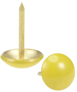 sourcing map Clou Tapissier 11mm Diamètre Jaune Rond Tête 17mm Longueur Punaises Clou Ameublement pour Meuble Sofa Dosserets 150 Pcs