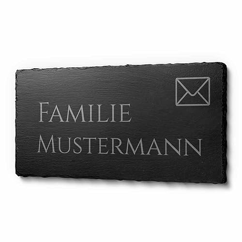 Schiefer Türschilder mit Gravur | Namensschild Briefkastenschild selbstklebend/blank Klingelschild mit mehr als 80 Motive | Größe 20x10 cm
