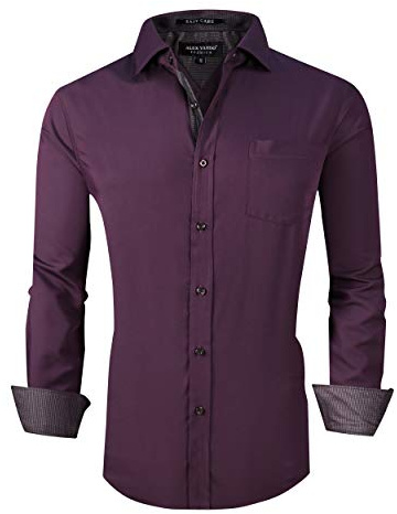 Alex Vando - Camicia da uomo senza pieghe, vestibilità regolare, in bambù, elasticizzata - Viola - L