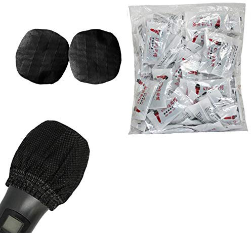 Sufang 100 Pcs Disposable Microphone Cover Non-Woven Windscreen Mic Cover Protective Cap for KTV Recording Room News Gathering (Black)