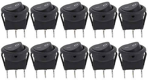 10 Stück Robuster 3-poliger 23mm Wippschalter EIN-AUS-Schalter Universal für Auto Boot Haushalt Schwarzer Rundschalter mit Silberner Anschlussklemme
