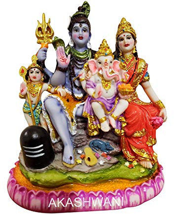 Riesiger Korb 4035 – Marmor Lord Shiv Parivar Idol Shiv Parwati Gott Shiva Familie Statue (15,2 cm)