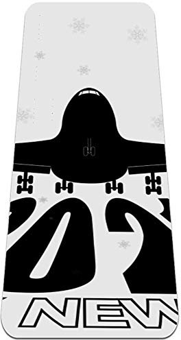 BestIdeas Yogamatte Happy New Yea of Flying Airplane für Yoga, Pilates, Bodenübung Männer Frauen Mädchen Jungen Kinder Anfänger Rutschfestes Design