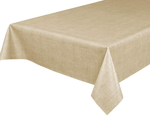 BEAUTEX Wachstuchtischdecke abwaschbar, Leinen beige, Eckig 140x220 | Wasserundurchlässiger Tischschutz mit versiegelter Oberfläche, pflegeleicht, robust und vielseitig für drinnen und draußen
