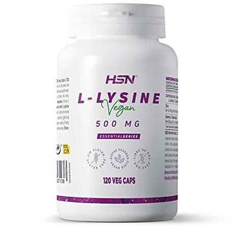 Lisina 500 mg de HSN | 120 Veg Caps | 1500 mg por Dosis Diaria de L-Lisina HCl en Cápsulas | Alta Concentración | Con Zinc y Selenio | No-GMO, Vegano, Sin Gluten