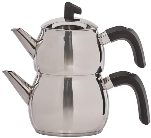 Karaca Belinay - Teiera nera media, in acciaio inox, bollitore turco, teiera da 1 litro: 1,6 l, teiera turca, set di teiere nere