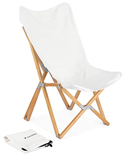 Navaris Sedia Pieghevole Portatile Legno Tela - Sedie Pieghevoli Campeggio Leggere - Sdraio Pieghevole Casa Giardino Balcone - Prendi Sole Esterno