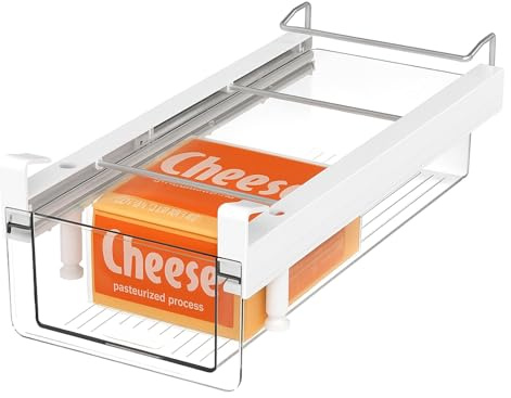 vacane Fridge Organizer Drawer, Clear Plastic Fridge Organizer Bins, Add on Refrigerator Drawer,Fridge Storage Container Under Shelf Holder for Fruit, Vegetable, Meat, Cheese, Easy to Install-M