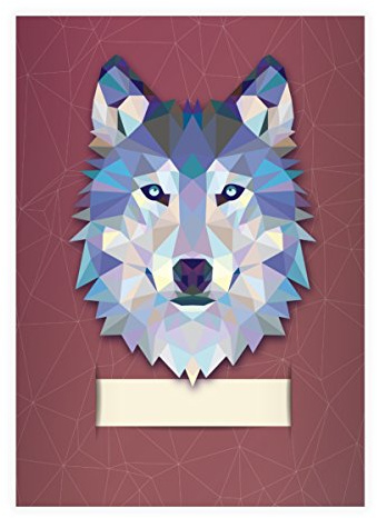 Kartenkaufrausch 2x Starke Wildtier DIN A4 Schulhefte, Rechenhefte mit polygonalem Wolf in rot Lineatur 29 (kariertes/rautiertes Heft)