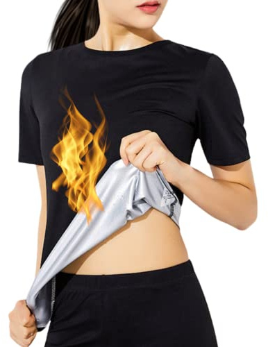 Sudation T-Shirt Top Manche Courte Amincissante Ventre Plat Maigrir Sauna Suit Shapewear Costume D'entraînement Formateur Shaper Exercice Fitness Gym Yoga Sport Vetement Débardeur Gilet Femme