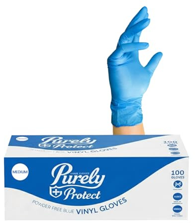 Blake & White Blue Vinyl Gloves Medium - Purely Protect Powder and Latex-Free Disposable Gloves - BSEN455 Certified for Medical, Healthcare and General Use - Box of 100
