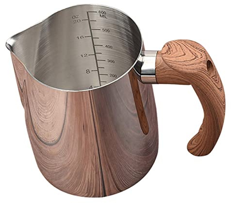 LOVIVER Taza de Espuma de Leche Mango de Madera Multifuncional Taza de Jarra de Leche fácil de Limpiar Tazas de Espresso Tazas de Barista, 600ml