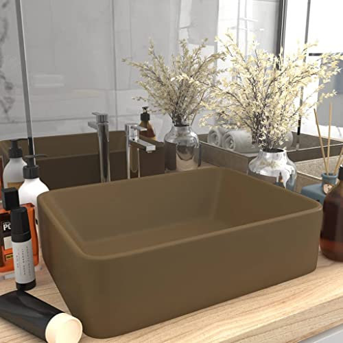 WIFESE Lavabo de Luxe Crème Mat 41x30x12 cm Céramique Vasque Rectangulaire Lave Main WC Évier Cuisine asque à Poser Meuble Toilette Lavabo pour Salle Cosmétique Facile à Nettoyer