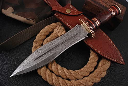 Handmade Damascus Steel Hunting Dagger/Bowie Knife With Wood &Brass Handle Damast-Jagdmesser MAQ1763