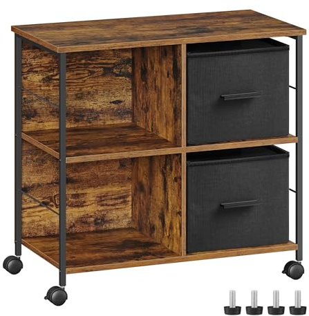 VASAGLE Aktenschrank, Büroschrank mit 2 Stoffschubladen, einfacher Aufbau, offene Ablagen, für Dokumente im A4-, Letter-Format, Homeoffice, vintagebraun-tintenschwarz OFC057B01