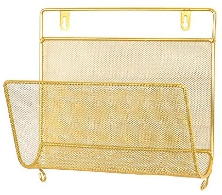 Zeitungshalter, Metall-Bücherregal, Zeitungsständer, Schlafzimmer, Zeitungsständer, Wanddekoration, Regal, Wandmontage, Dokumentenhalter, Briefständer, stanzfrei (Gold)