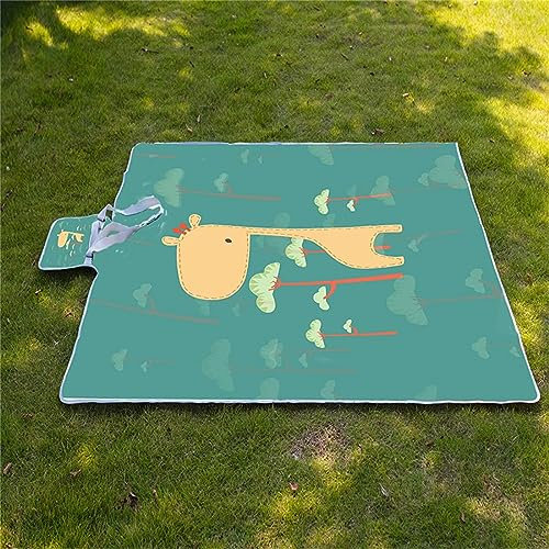 Picknickdecke 200x300cm,XXL Picknickdecke mit Wasserdichter Unterseite,Outdoor Stranddecke Sandfrei,mit Tragegriff Faltbare Picnic Blanket für Camping,Strand,Park,Familie,Konzerte Cartoon Giraffe
