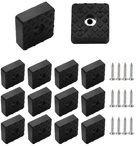 ATB-Foger Patins carrés noirs antidérapants 12 pièces - Pieds en caoutchouc à visser - Protègent tables, chaises et sols (30 x 30 x 11 mm)