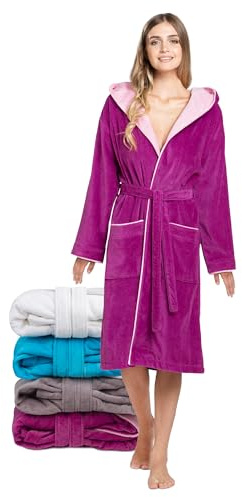Twinzen Bademantel Damen – 100% Baumwolle, Frottee-Velours, mit Kapuze, OEKO-TEX zertifiziert, weich und komfortabel