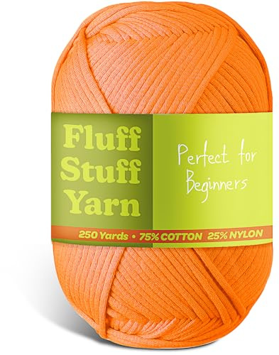 Soft Yarn for Crocheting – Crochet & Knitting Yarn, Beginner Yarn with Easy-to-See Stitches, 250 Yds Amigurumi Yarn, Cotton-Nylon Blend Tshirt Yarn for Crocheting, Worsted Weight Yarn 4, Pumpkin Yarn