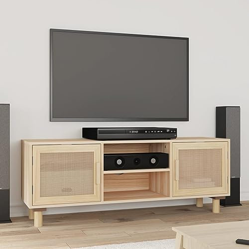 CIADAZ TV-Schrank Braun 105x30x40 cm Massivholz Kiefer Natur-Rattan, TV Lowboard, Fernsehschrank, Fernsehtisch, Fernseher Schrank, TV Sideboard, TV Board, TV Cabinet, TV Bank, TV Kommode