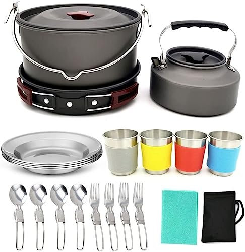 DEEDAV Camping Kochgeschirr Picknick-Kochgeschirr, Camping-Kochgeschirr-Set, Tragbares Kochset Für Camping, Rucksackreisen, Kochen Im Freien Und Picknick Wandern Trekking (Color : G, Size : 19pcs)