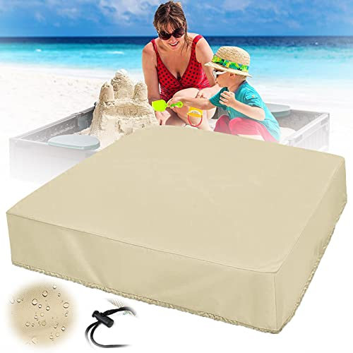 FXKJ Sandkastenabdeckung Wasserdicht Staubdichte Sandkasten Abdeckung 125×125cm / 155x155cm / 185x185cm / 200x200cm Sandkasten Abdeckplane mit Kordelzug,155×155cm,Beige