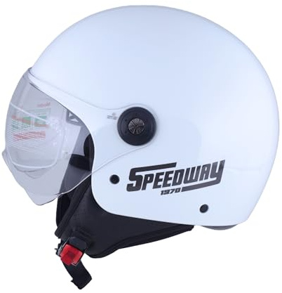 Casque de moto Speedway – Classic – Jet, idéal pour homme et femme, notre casque de scooter ouvert est idéal pour la ville, homologué ECE et DOT – Blanc