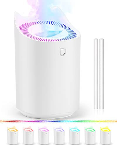 Humidifier, Waiybbit 3L Humidifier for Bedroom (Lasts Up to 20 Hours), Air Humidifiers for Home with Color Changing Night Light for Baby Plant Office, 3 Mist Modes, 2 Nozzles, Auto Shut Off